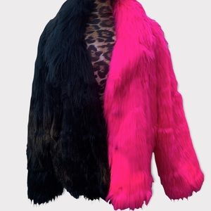 Harley Quinn Pink and Black Fur Coat